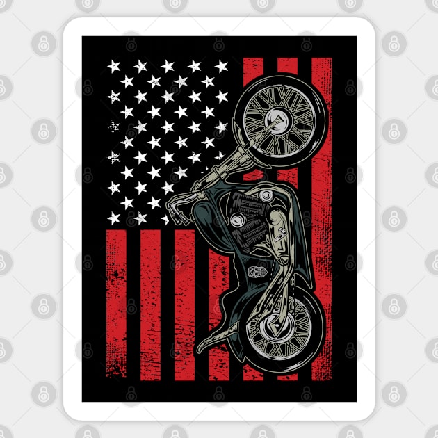 Vintage Patriotic Motorcycle with Distressed American Flag Sticker by Acroxth
